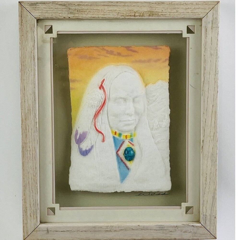 WESS Hand Cast Paper Signed Frame 3D Art Southwest Figi Graphics Native Ameri St